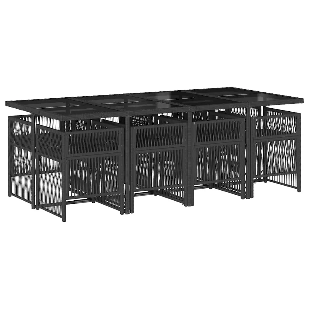 9 Piece Garden Dining Set Outdoor Patio Furniture with Cushions Black Poly