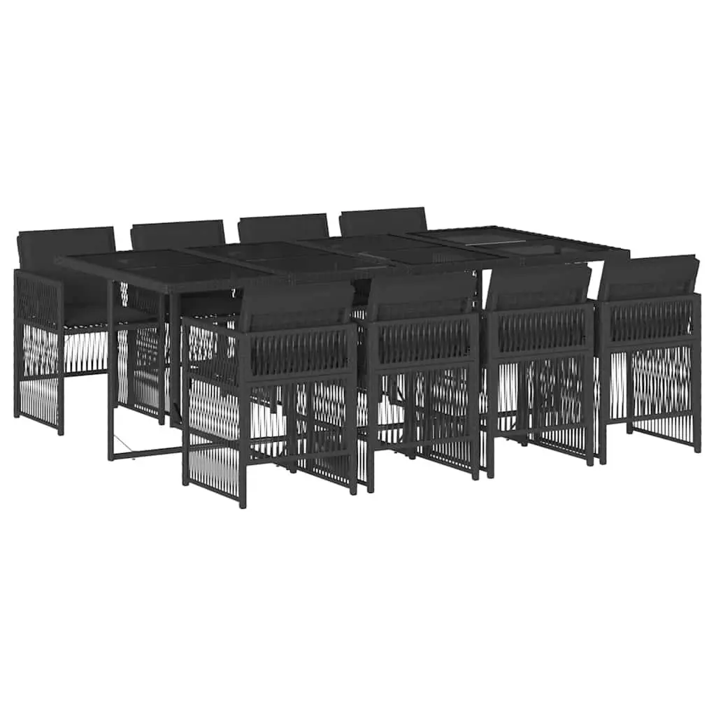 9 Piece Outdoor Dining Set Black Poly Rattan Chairs Table Patio Furniture