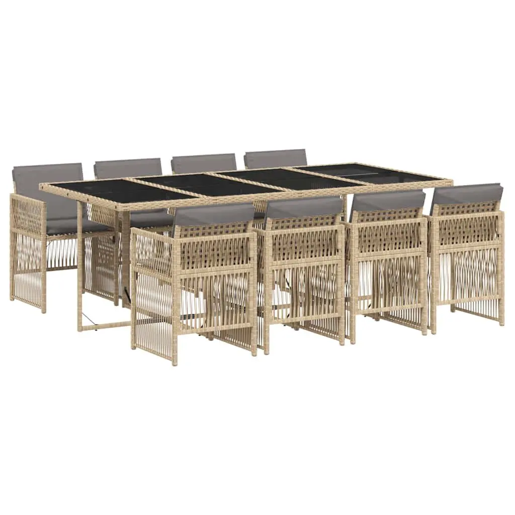 Garden Dining Set Beige 9 Piece Outdoor Furniture Patio Table Chairs with Cushions