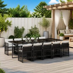 11 Piece Garden Dining Set with Stylish Black Rattan
