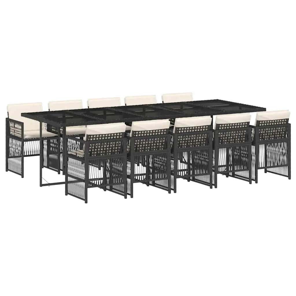 Garden Dining Set 11 Piece Outdoor Furniture Black Poly Rattan Chairs Table