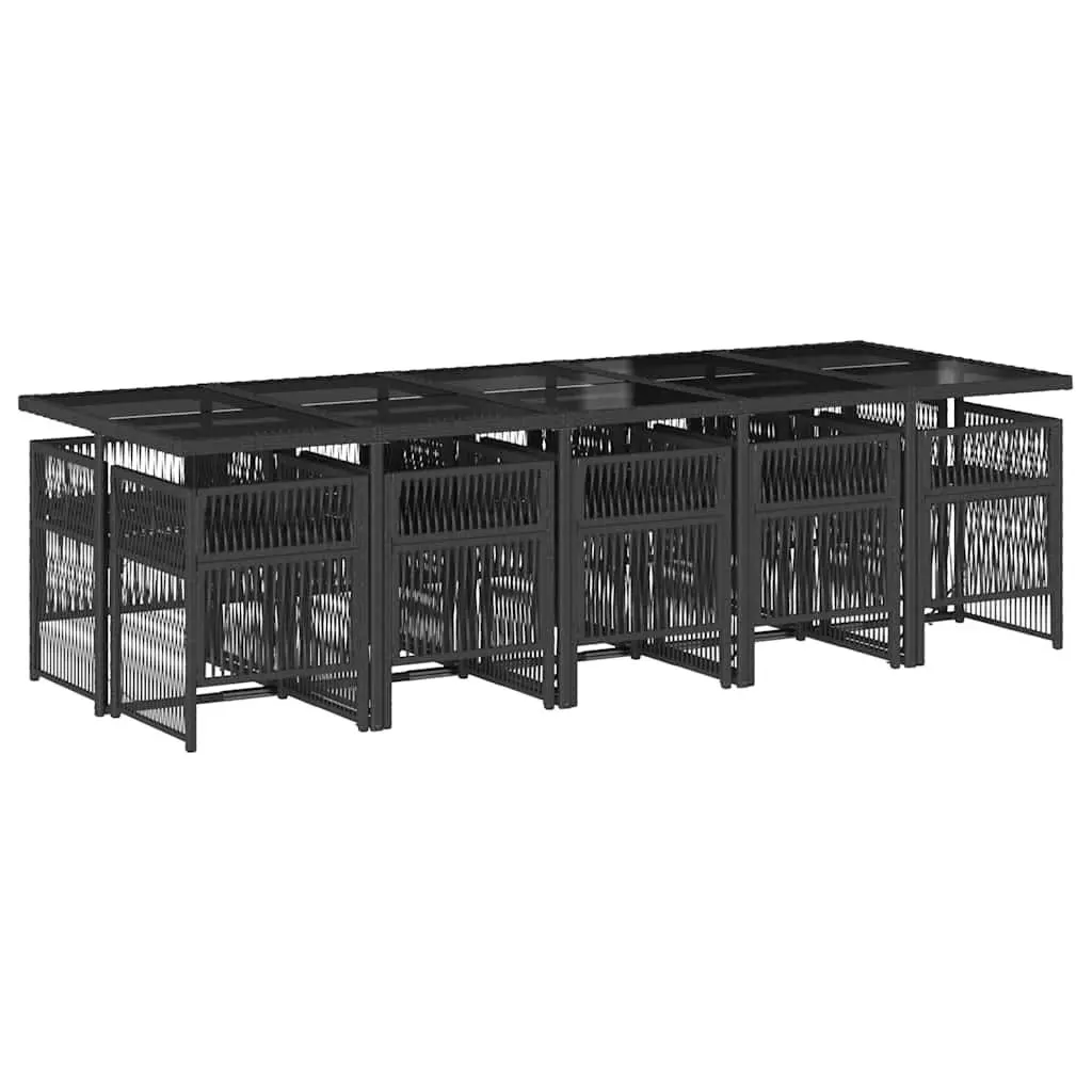 Garden Dining Set 11 Piece Outdoor Furniture Black Poly Rattan Chairs Table