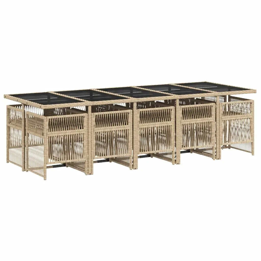 Garden Dining Set 11 Piece Outdoor Furniture Patio Beige Poly Rattan Cushions