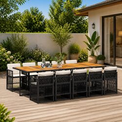 Garden Dining Set 11 Piece Black Poly Rattan Outdoor Furniture with Cushions