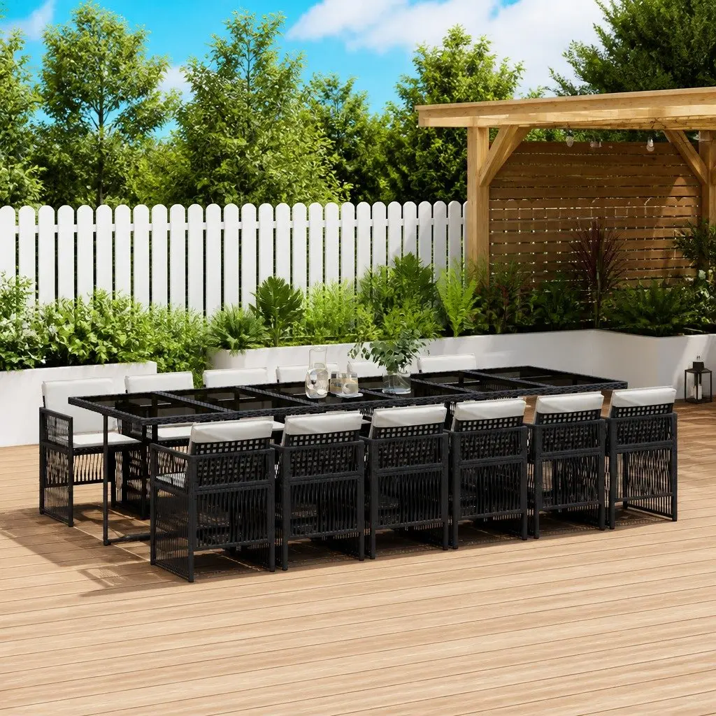 Outdoor Dining Set Black 13 Piece Poly Rattan Garden Furniture with Cushions