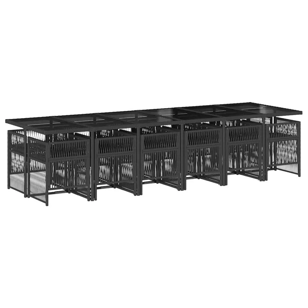 Outdoor Dining Set Black 13 Piece Poly Rattan Garden Furniture with Cushions