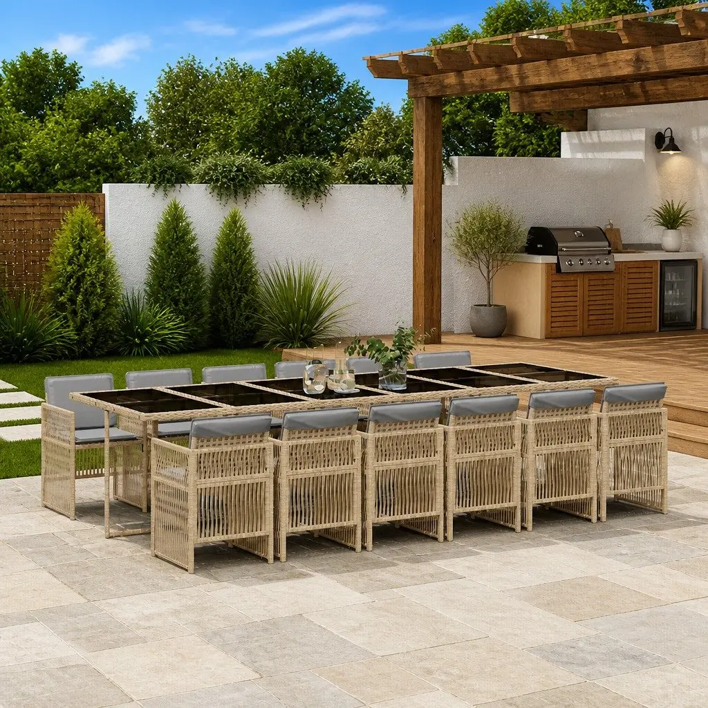 13 Piece Beige Outdoor Dining Set