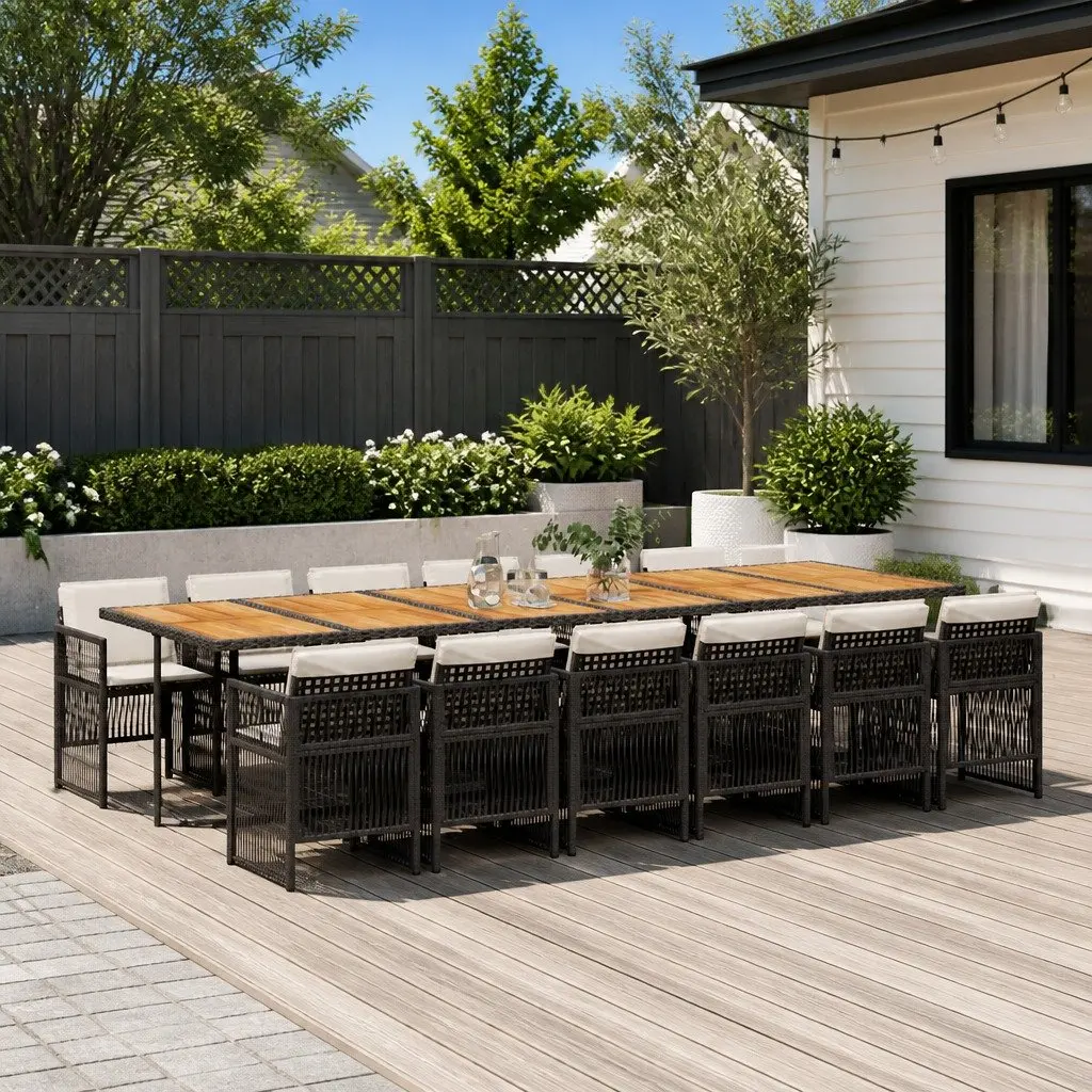 Garden Dining Set 13 Piece Outdoor Furniture Black Poly Rattan Chairs Table