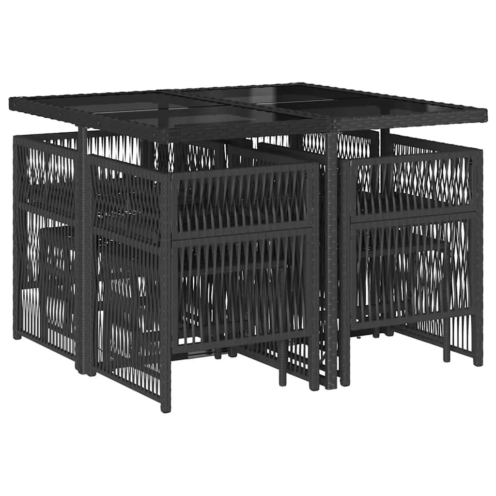 9 Piece Garden Dining Set Black Poly Rattan Outdoor Patio Furniture with