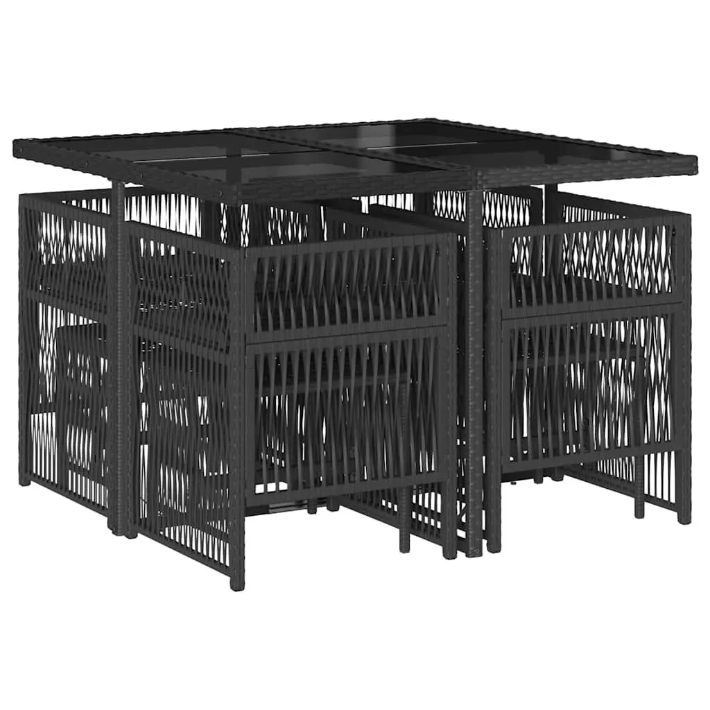 Garden Dining Set Black 9 Piece Poly Rattan Outdoor Furniture with Cushions