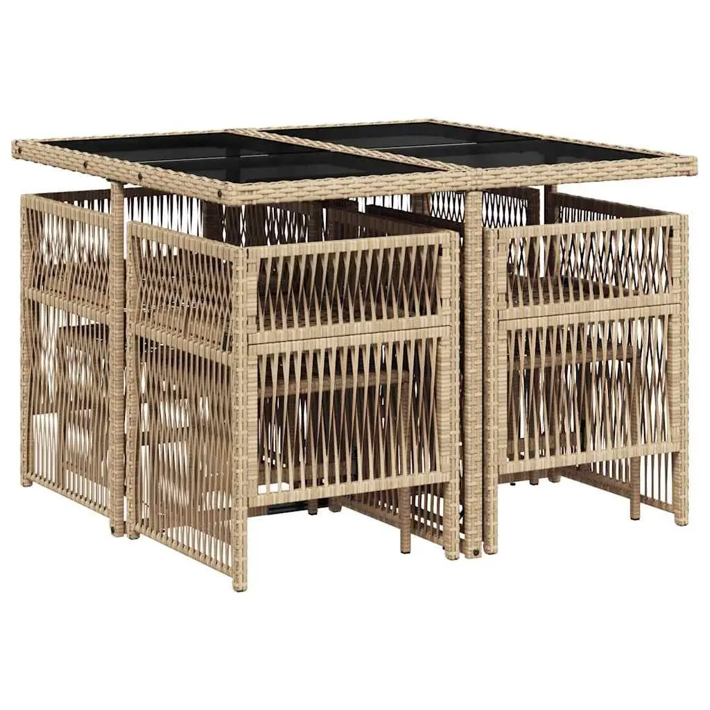 Garden Dining Set Beige 9 Piece Outdoor Furniture Poly Rattan Table Chairs