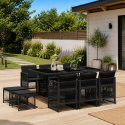 Garden Dining Set 11 Piece Outdoor Furniture Black PE Rattan Table Chairs