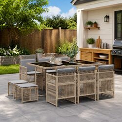 Outdoor Garden Dining Set 11 Piece Poly Rattan Patio Furniture with Cushions