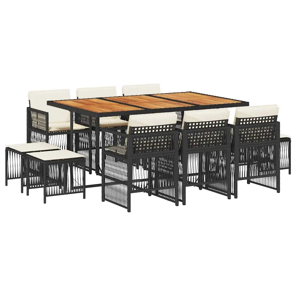 Garden Dining Set Black 11 Piece Outdoor Furniture PE Rattan Chairs Table Cushions