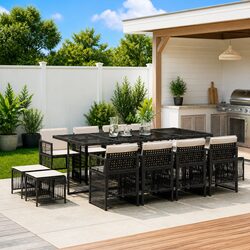 Efficient Outdoor Dining Set 13 Piece Black Rattan