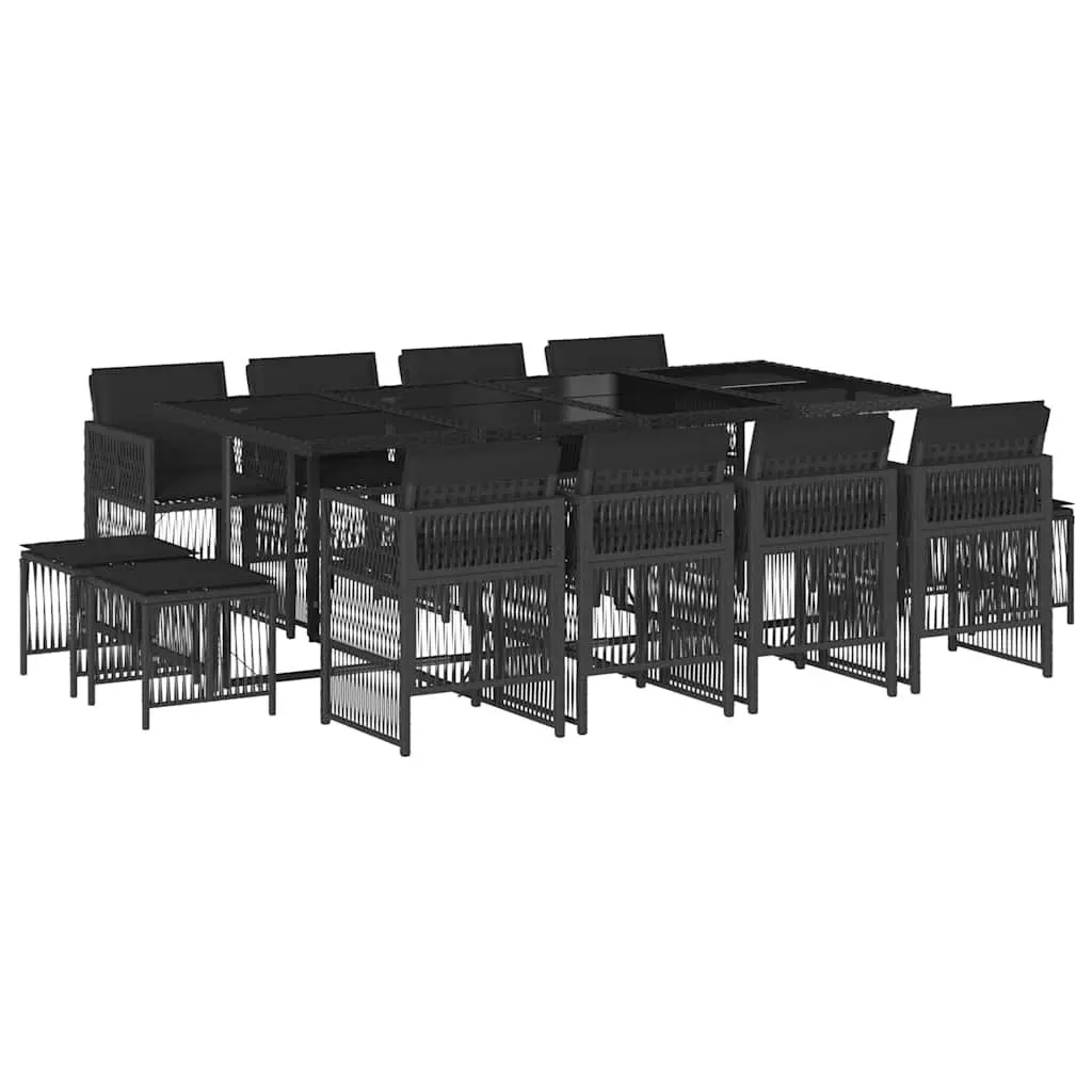 Garden Dining Set 13 Piece Outdoor Furniture Black PE Rattan Table Chairs