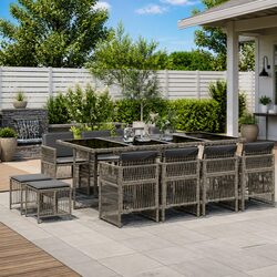 Concise 13 Piece Grey Garden Dining Set with Cushions