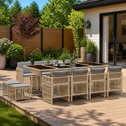 Garden Dining Set 13 Piece Outdoor Furniture Beige Poly Rattan Chairs Table