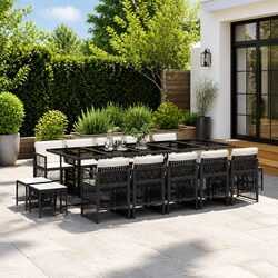 15 Piece Outdoor Dining Set in Black Rattan