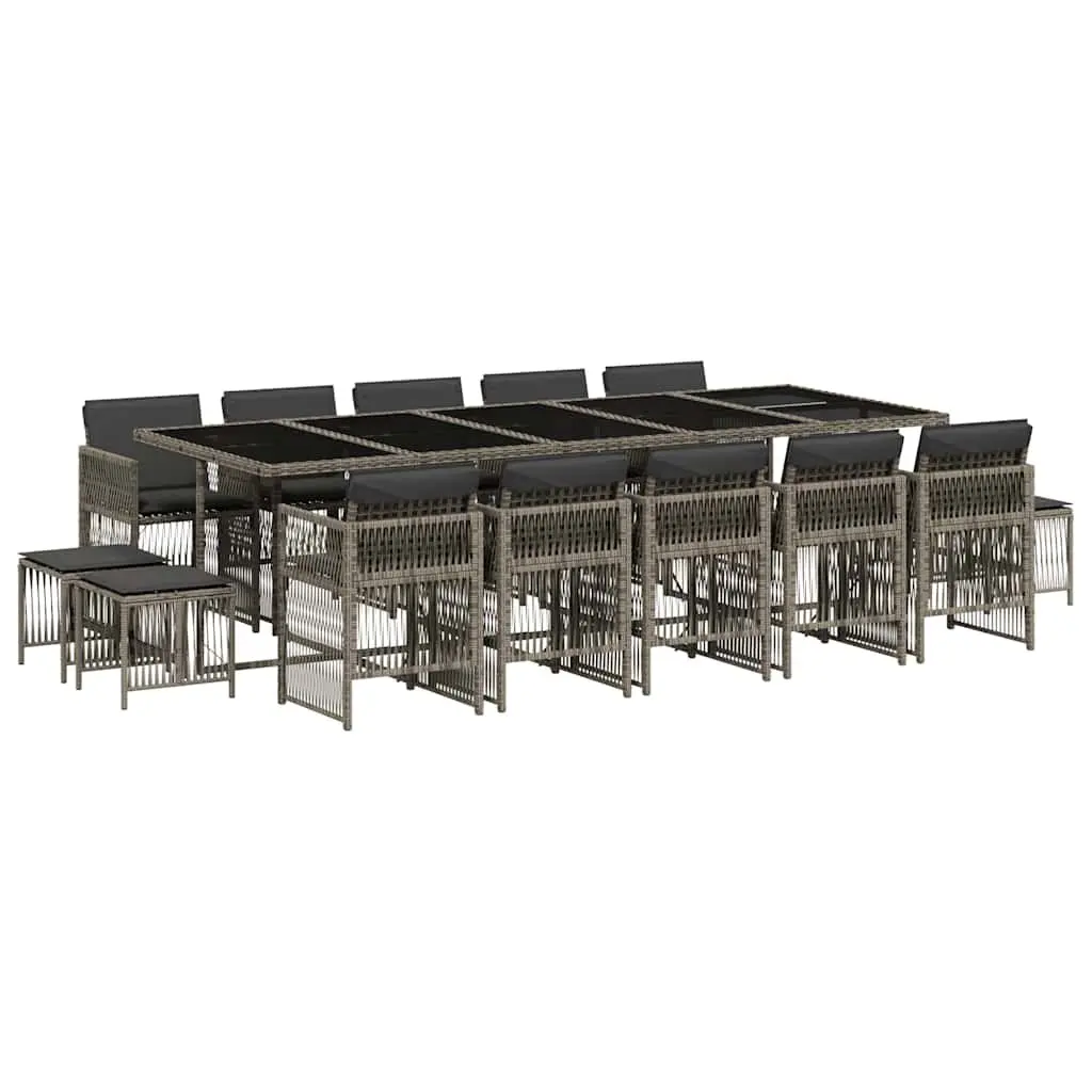 Garden Dining Set Grey 15 Piece Outdoor Furniture Poly Rattan with Cushions