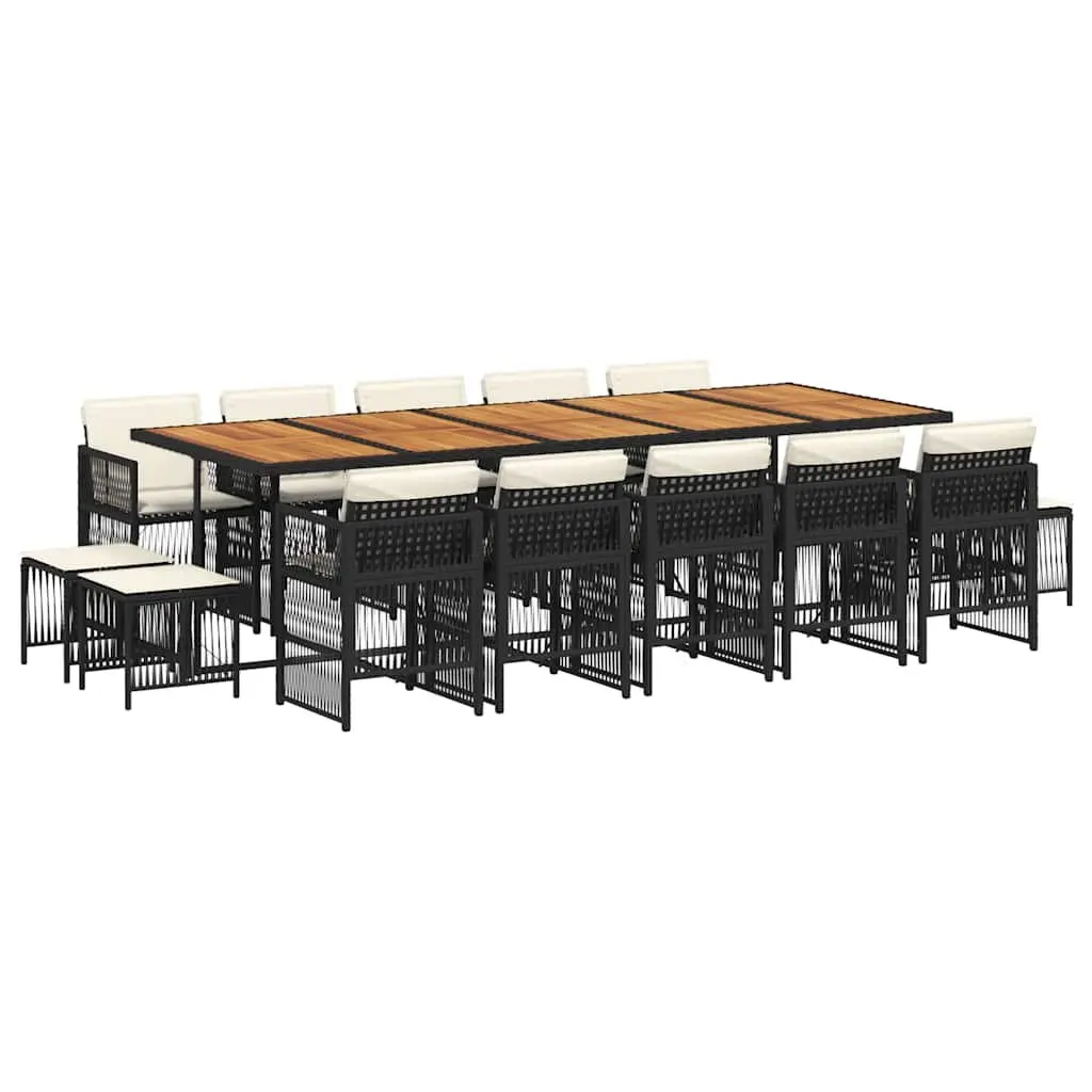 Outdoor Dining Set 15 Piece Garden Furniture with Cushions Black Poly Rattan