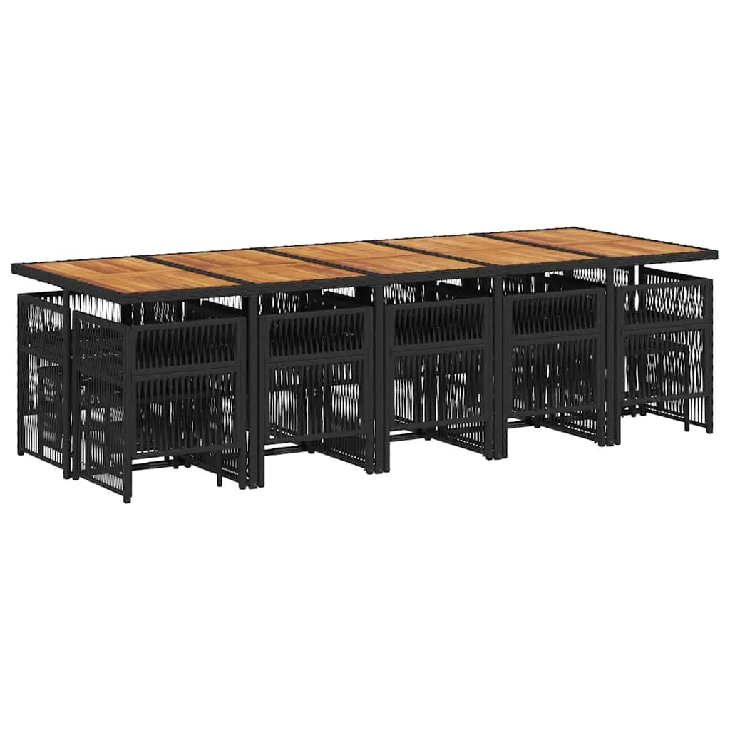 Outdoor Dining Set 15 Piece Garden Furniture with Cushions Black Poly Rattan