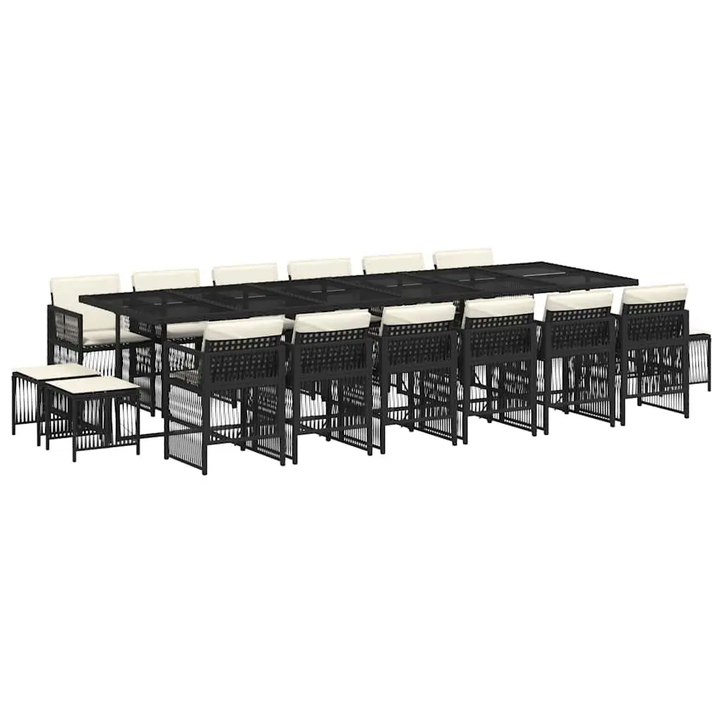 Garden Dining Set 17 Piece Outdoor Furniture Black Poly Rattan Chairs Table