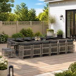 Garden Dining Set 17 Piece Outdoor Furniture Grey Poly Rattan Chairs Table