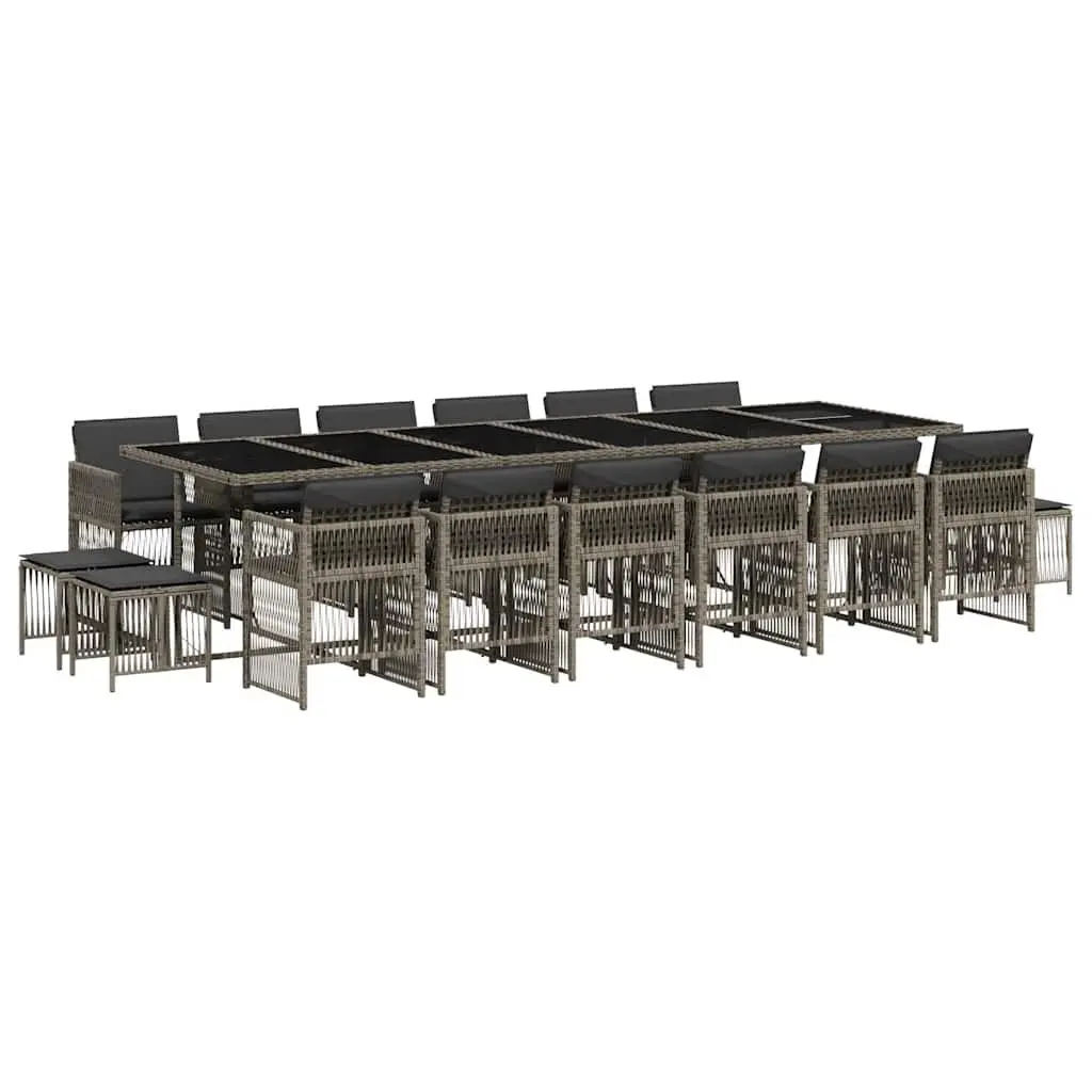 Garden Dining Set 17 Piece Outdoor Furniture Grey Poly Rattan Chairs Table