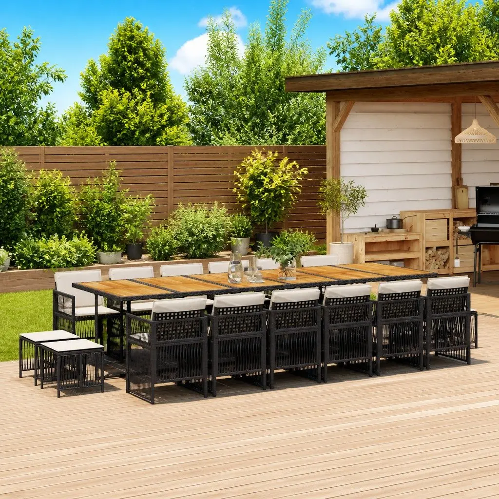 Garden Dining Set 17 Piece Outdoor Furniture Black Poly Rattan Chairs Table