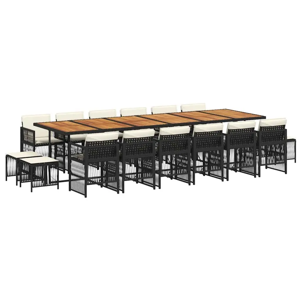 Garden Dining Set 17 Piece Outdoor Furniture Black Poly Rattan Chairs Table