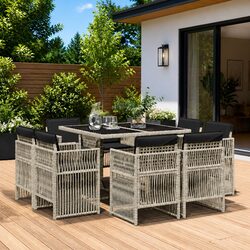 9 Piece Grey Rattan Garden Dining Set - Compact and Stylish