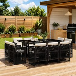 Garden Dining Set 11 Piece Outdoor Furniture Black Poly Rattan Chairs Table