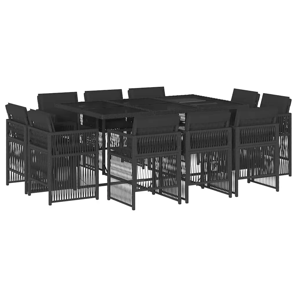 11 Piece Outdoor Garden Dining Set Black Poly Rattan Chairs Table Cushions