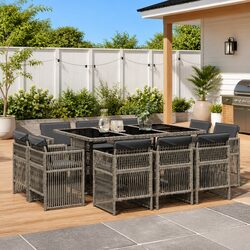 Garden Dining Set 11 Piece Outdoor Furniture Grey Poly Rattan Patio Table Chairs