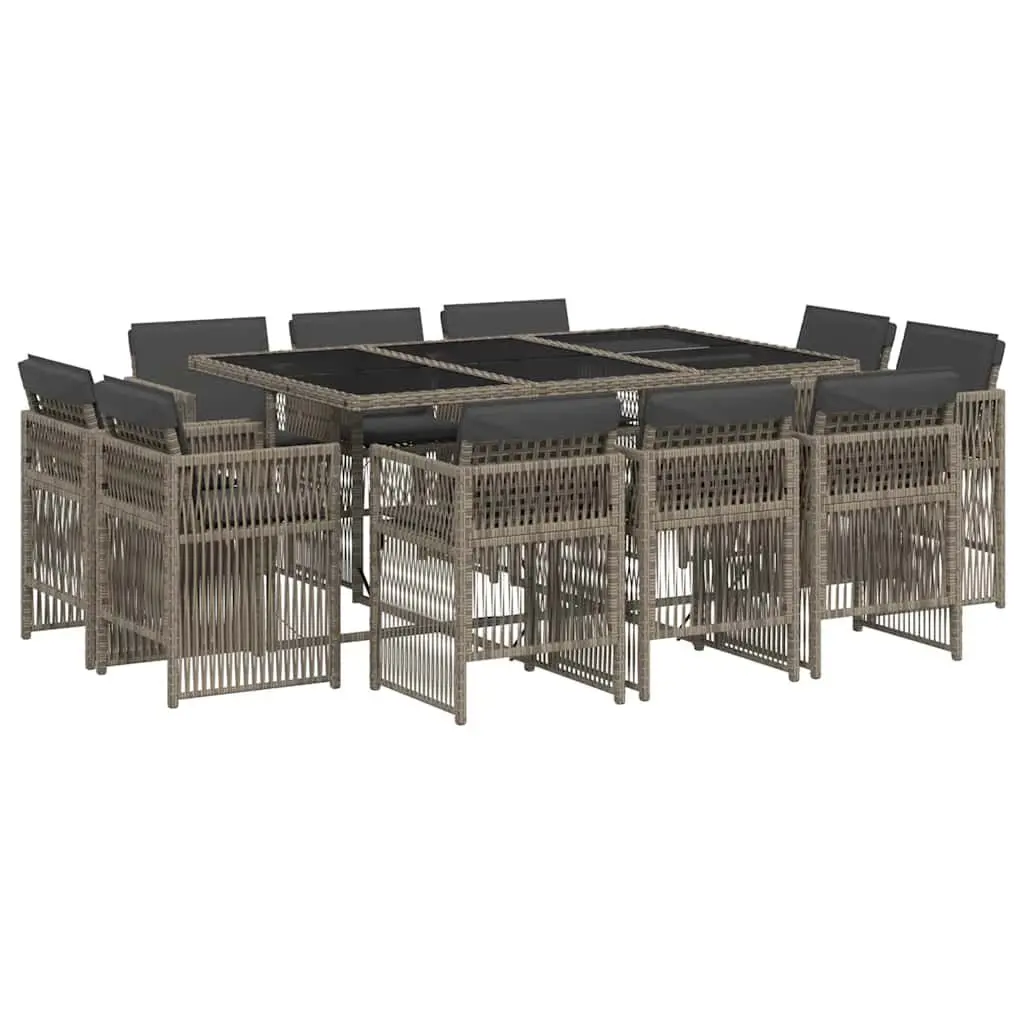 Garden Dining Set 11 Piece Outdoor Furniture Grey Poly Rattan Patio Table Chairs