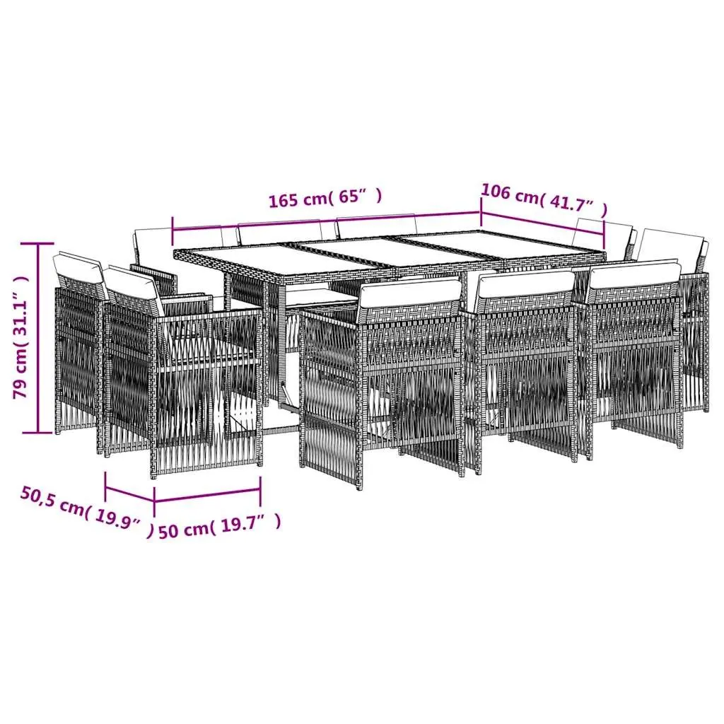 Garden Dining Set 11 Piece Outdoor Furniture Grey Poly Rattan Patio Chairs Table