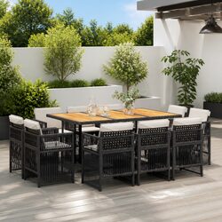 11 Piece Garden Dining Set Outdoor Furniture Black Poly Rattan with Cushions