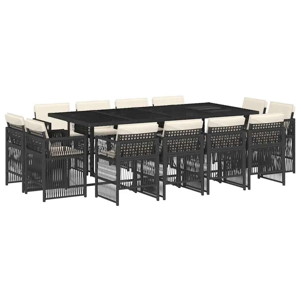 Garden Dining Set Black 13 Piece Outdoor Furniture Poly Rattan Cushions