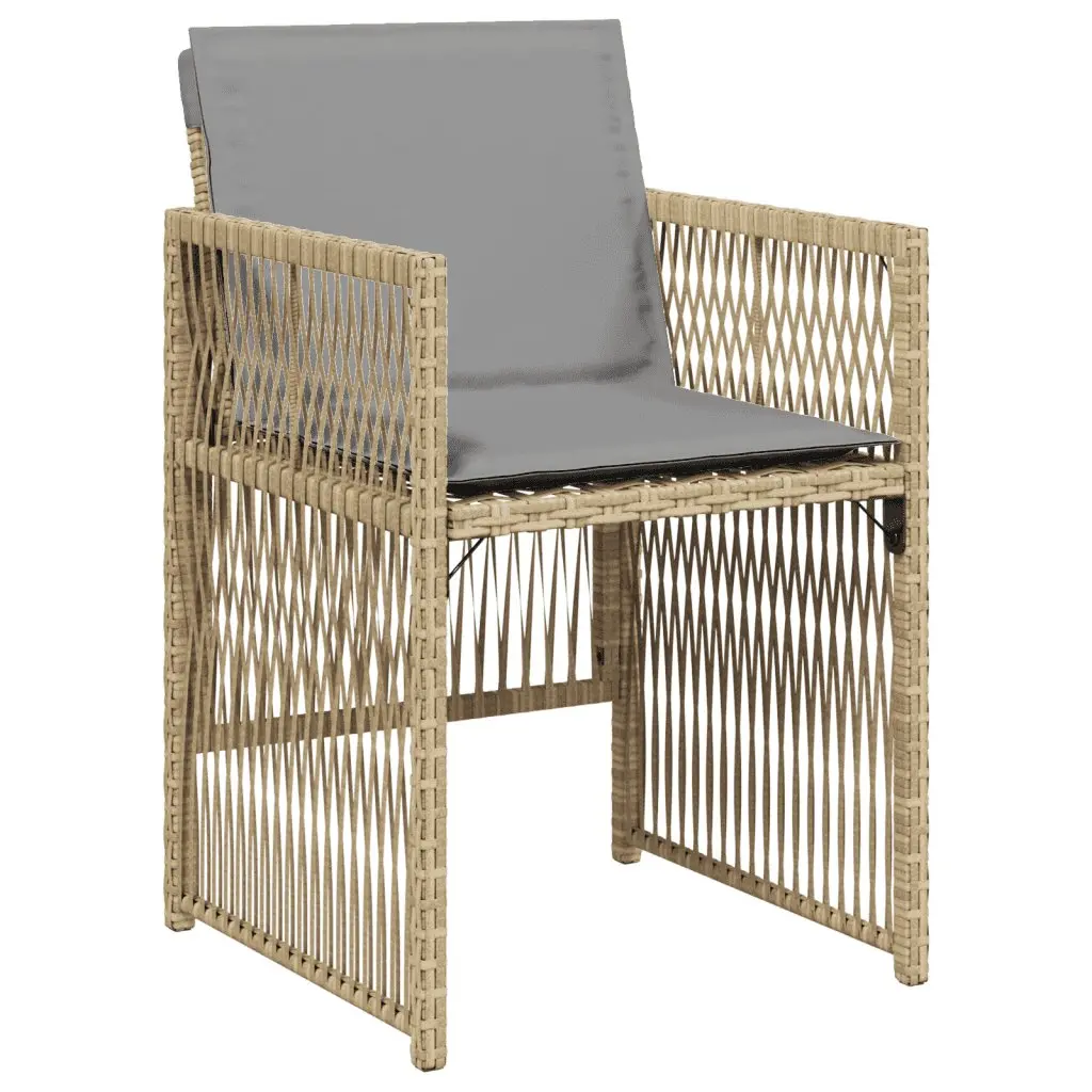 Garden Dining Set Beige 13 Piece Outdoor Furniture Patio Poly Rattan with Tempered Glass Table and Thickly Padded Cushions