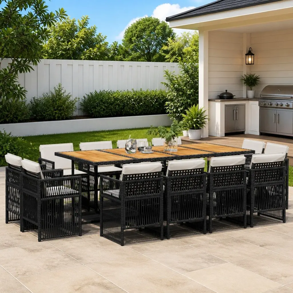 Garden Dining Set Black 13 Piece Outdoor Furniture with Cushions
