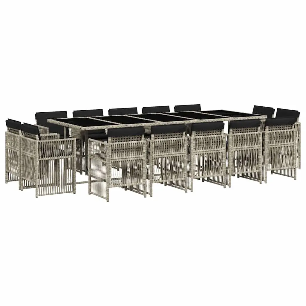 Garden Dining Set Grey 15 Piece Outdoor Furniture Cushioned Patio