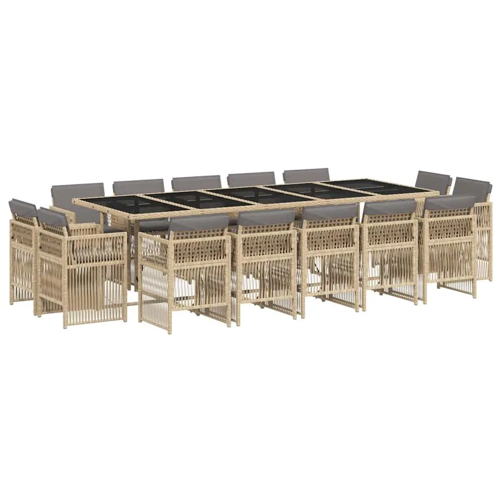 Garden Dining Set Beige 15 Piece Outdoor Furniture PE Rattan Chairs Table
