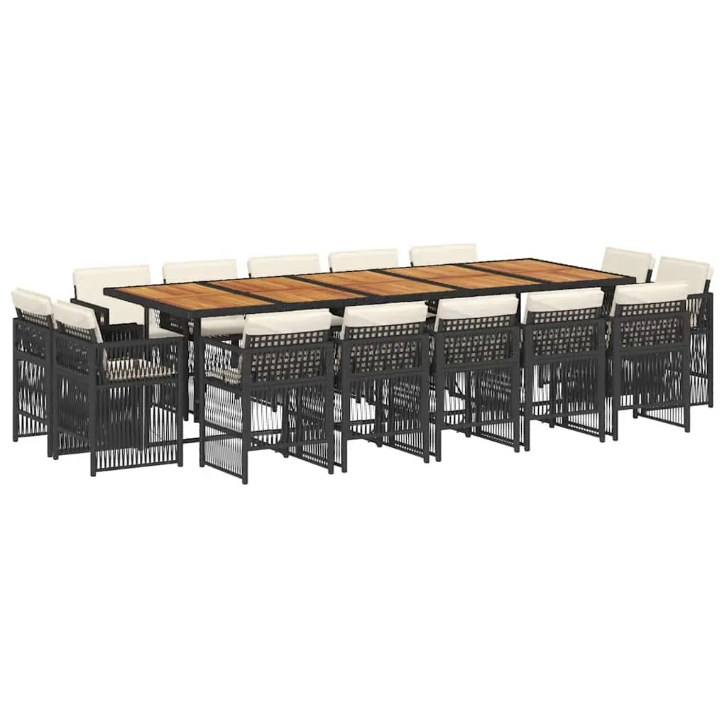 Garden Dining Set 15 Piece Black Poly Rattan Outdoor Furniture with Cushions