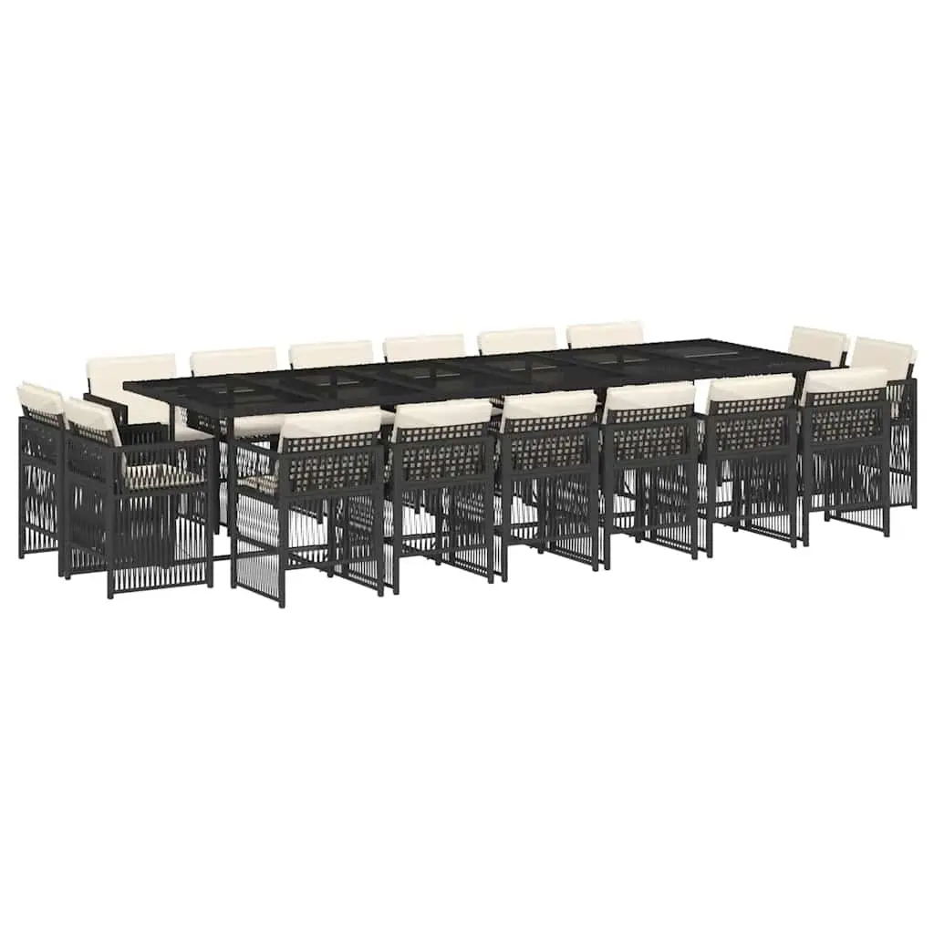 Garden Dining Set 17 Piece Outdoor Furniture Black Poly Rattan Chairs Table