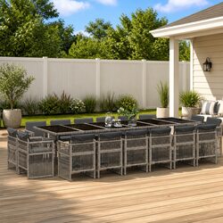 17-Piece Grey Garden Dining Set with Elegant Glass Top