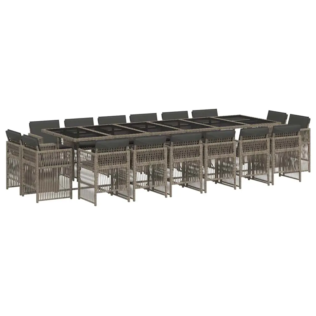 Garden Dining Set 17 Piece Grey Poly Rattan Outdoor Furniture Patio Table Chairs