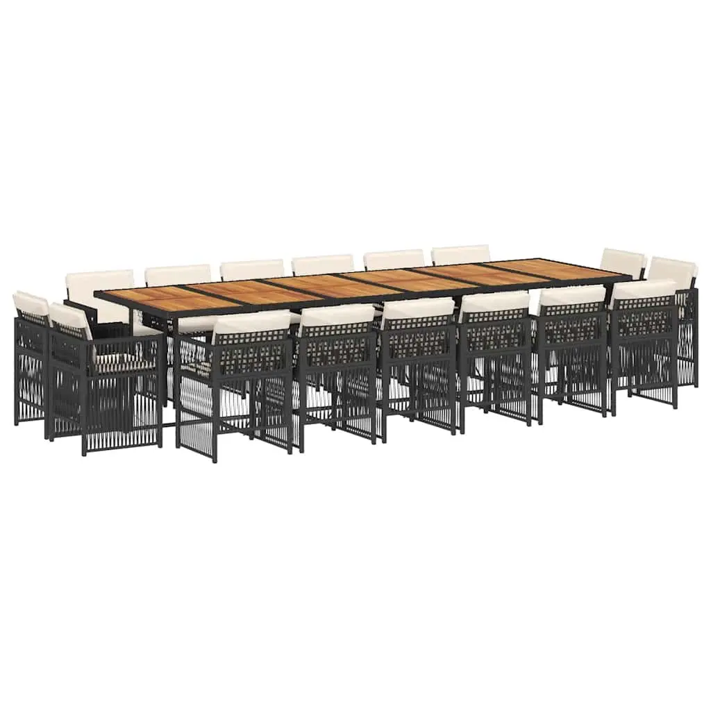 Garden Dining Set 17 Piece Outdoor Furniture Black Poly Rattan Chairs Table