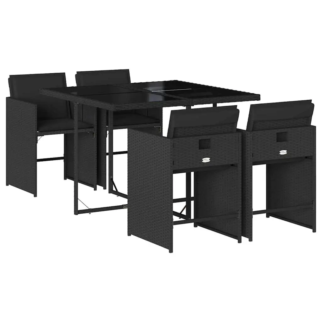 Outdoor Dining Set Black 5 Piece Garden Furniture Table Chairs Cushions Rattan