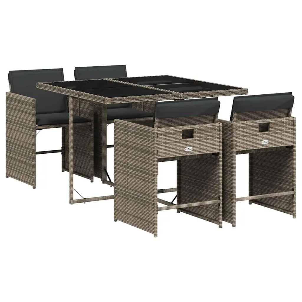 5 Piece Outdoor Dining Set Grey Poly Rattan Chairs Table Patio Garden Furniture